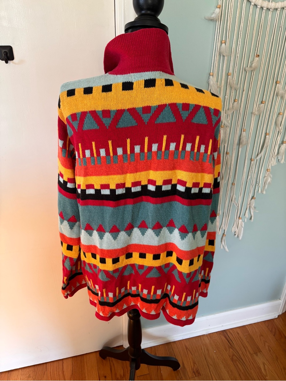 Multicolor Patterned Button-Up Sweater Cardigan 1X - Picture 3 of 8